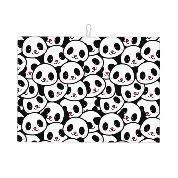 Honeii Cute Panda Face Print Kitchen Drying Mat Coffee Bar Mat Hide Stain Coffee Maker Mat for Countertops Coffee Pot Dish Drying Mat