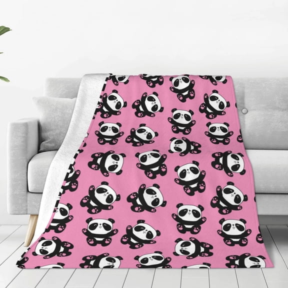 Honeii Cute Panda Print Fleece Blanket - Throw Blanket for Bed, Sofa, Couch, Camping, and Travel , Microplush Ultra Soft Warm Blanket-60"x50"