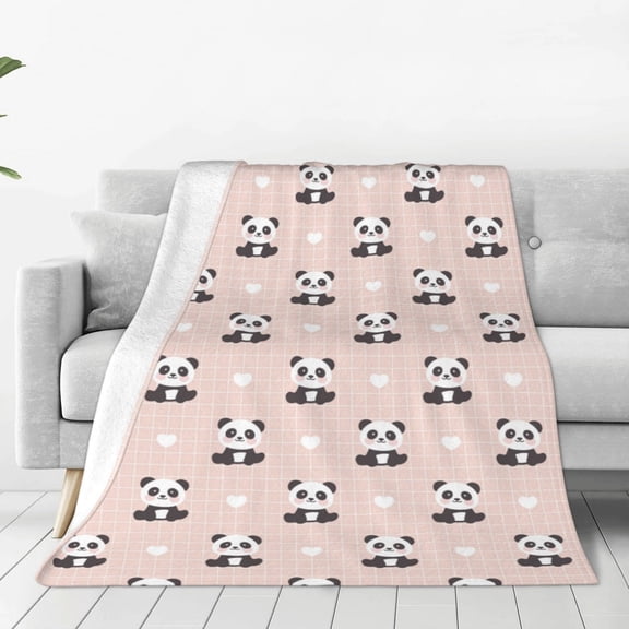 Honeii Cute Panda Print Fleece Blanket - Throw Blanket for Bed, Sofa, Couch, Camping, and Travel , Microplush Ultra Soft Warm Blanket-80"x60"
