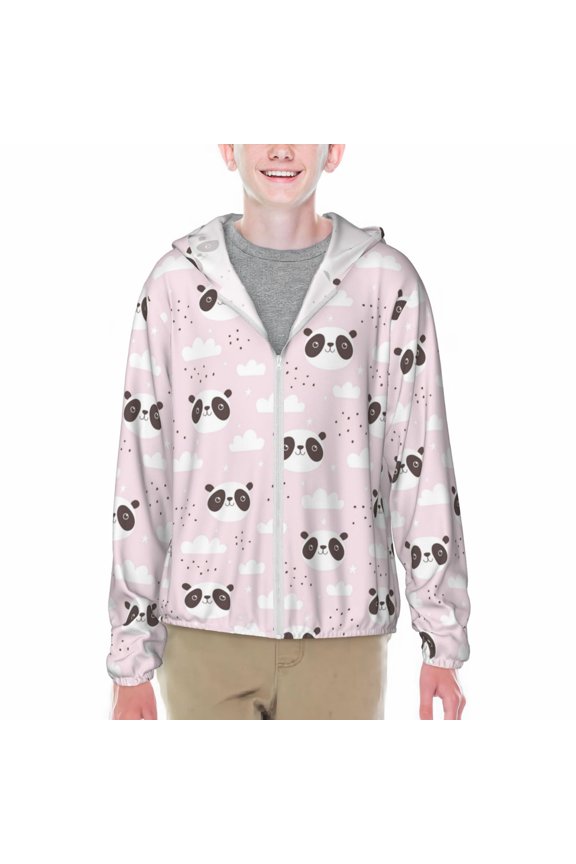 Cute Panda Print Sun Protection Jacket Hooded Cooling Shirt with Pockets Hiking Outdoor Performance-XX-Large