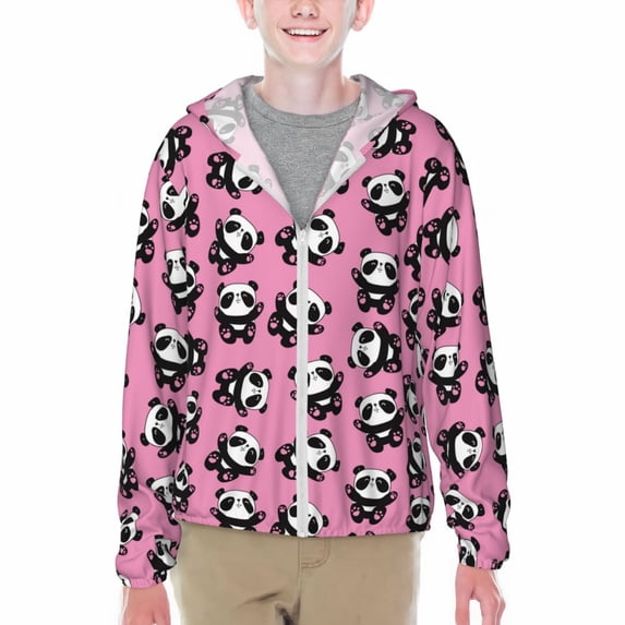 Honeii Cute Panda Print Sun Protection Jacket Hooded Cooling Shirt with Pockets Hiking Outdoor Performance-