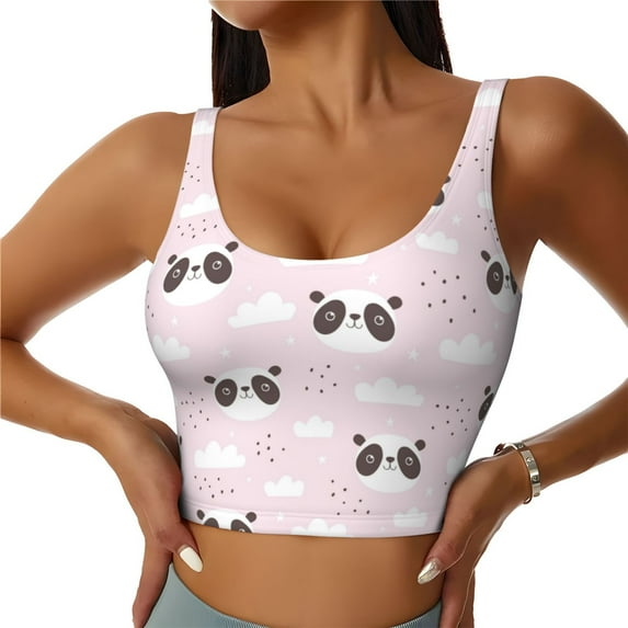 Honeii Cute Panda patten Workout Crop Tank Top for Women Yoga Tank Tops Athletic Sports Shirts Exercise Undershirts,Sports Bra,Sports vest-X-Large