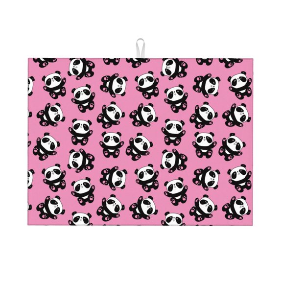 Honeii Cute Panda print Super Absorbent Coffee Bar Mat Hide Stain Coffee Maker Mat for Countertops Coffee Pot Dish Drying Mat for Kitchen Counter