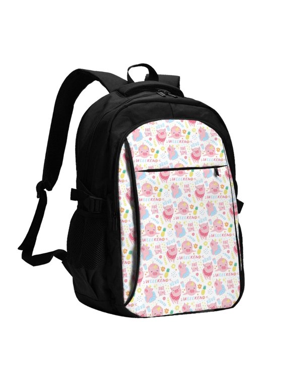 Cute Pig for Travel Laptop Backpack, Business Laptops Backpack with USB Charging Port, College High School Computer Bag for Men Women