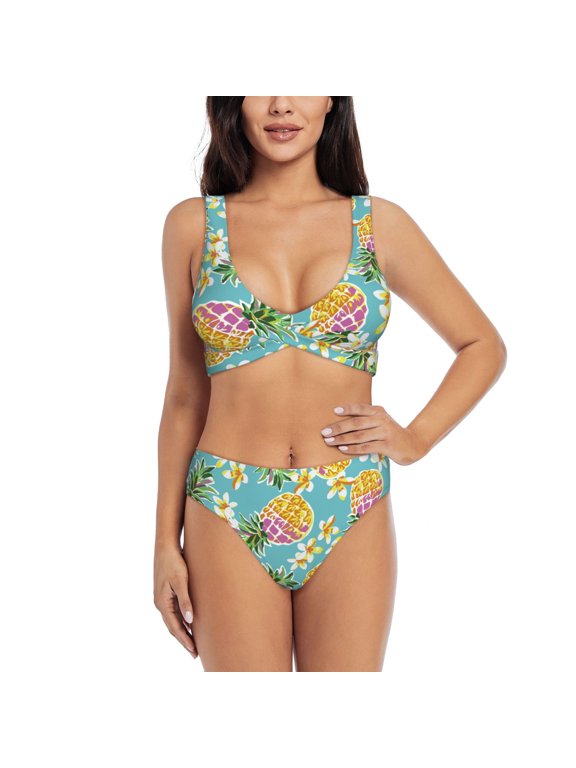 Cute Pineapples Print Women’s Bikini Set,Two Piece Swimsuit Bathing Suits,Stylish High Elasticity Swimwear for Beach and Pool