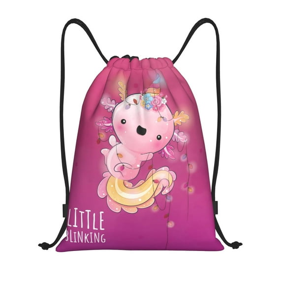 Honeii Cute Pink Axolotl A Print Drawstring Backpack,Drawstring Bags String Backpack Gym Cinch Sack Backpack Sport Bag Draw-Medium