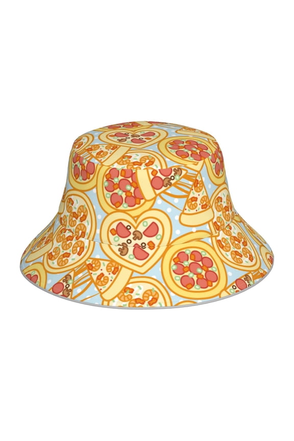 Cute Pizza In Various for Unisex Bucket Hat Waterproof Rain Hat Reversible Shiny Rave Bucket Hat for Concert Festival Boonie Cap