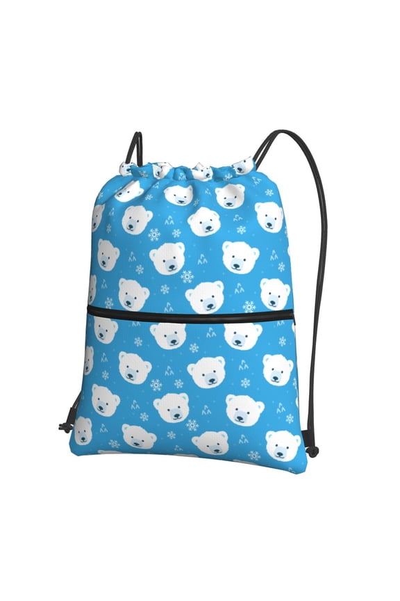 Cute Polar Bear Print Drawstring Backpack,String Bag,Sackpack Cinch Water Resistant Nylon for Gym Shopping Sport Yoga