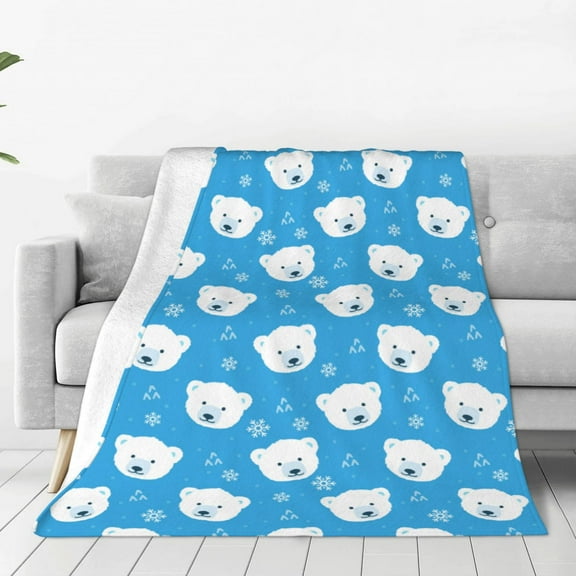 Honeii Cute Polar Bear Print Fleece Blanket - Throw Blanket for Bed, Sofa, Couch, Camping, and Travel , Microplush Ultra Soft Warm Blanket-40"x30"