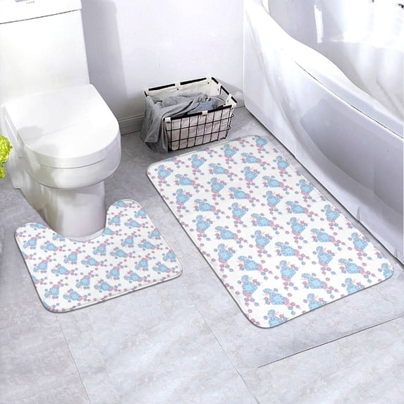Honeii Cute Poodle Dog Pattern Bathroom Anti-Skid Pad Bathroom Mat Vintage Seamless Pattern Not-Slip Toilet Rug Set