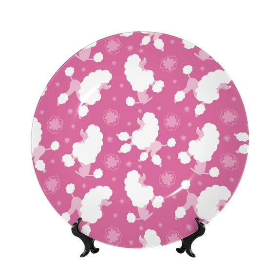 Honeii Cute Poodle Dog Print Elegant Bone China Decorative Plate, Porcelain Plate,Art Crafts,Ceramic Ornaments for Home Office Wall Decor-7in