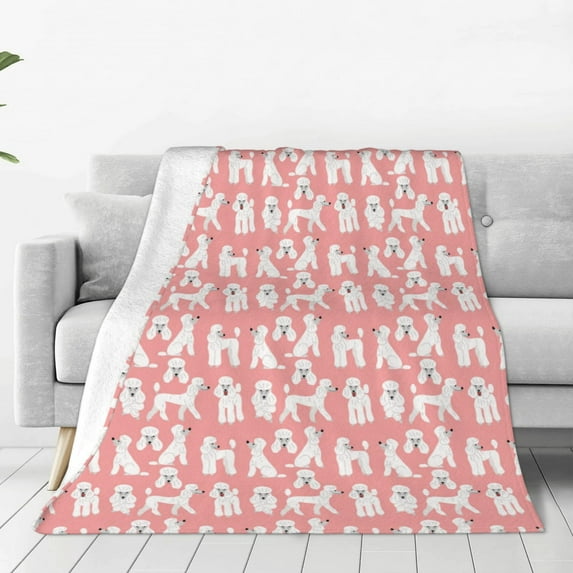 Honeii Cute Poodle Dog Print Fleece Blanket - Throw Blanket for Bed, Sofa, Couch, Camping, and Travel , Microplush Ultra Soft Warm Blanket-50"x40"