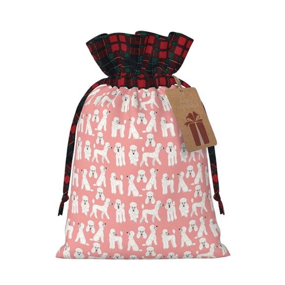 Honeii Cute Poodle Dog Print Small Burlap Bags,Christmas Drawstring Treat Bags Gift Bags Reusable Candy Goodie Wrapping Bags for Holiday Party Favors Supplies -Black