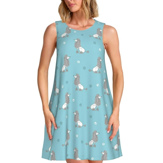Honeii Cute Poodle Dog Print Women's Sleeveless Dress, Loose Fit Casual Dress for Women, Summer Fashion Dress