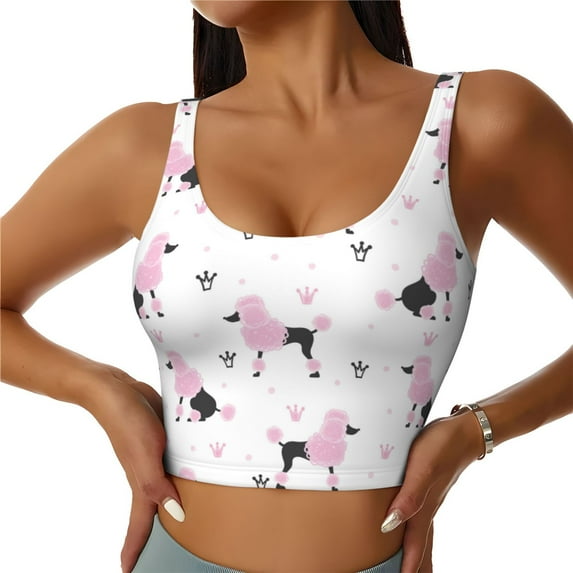 Honeii Cute Poodle Dog patten Workout Crop Tank Top for Women Yoga Tank Tops Athletic Sports Shirts Exercise Undershirts,Sports Bra,Sports vest-Medium