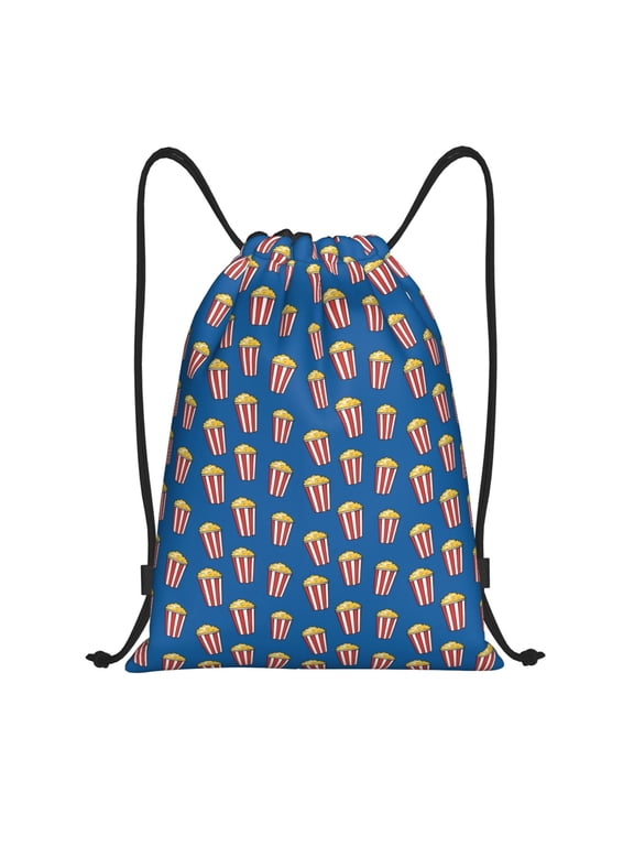 Cute Popcorn Print Drawstring Backpack,Drawstring Bags String Backpack Gym Cinch Sack Backpack Sport Bag Draw-Small