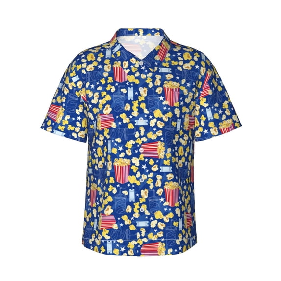 Honeii Cute Popcorn Print Men’s Hawaiian Shirt,Classic Button-Down Short Sleeve Shirt, for Beach, Vacation, and Outdoor Activities,X-Large