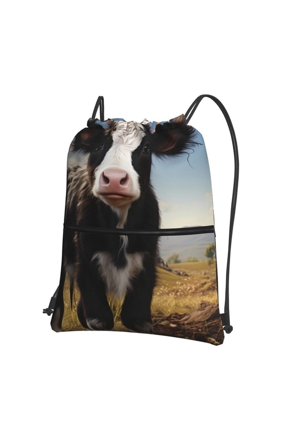 Cute Prairie Cow Print Drawstring Backpack,String Bag,Sackpack Cinch Water Resistant Nylon for Gym Shopping Sport Yoga