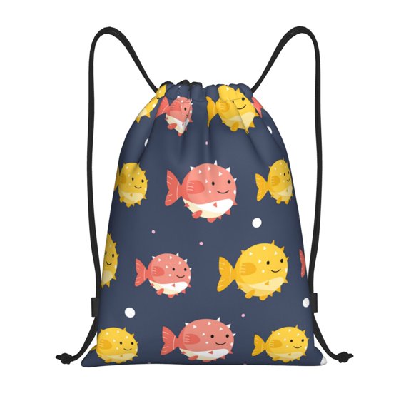 Honeii Cute Puffer Fish Print Drawstring Backpack,Drawstring Bags String Backpack Gym Cinch Sack Backpack Sport Bag Draw-Medium