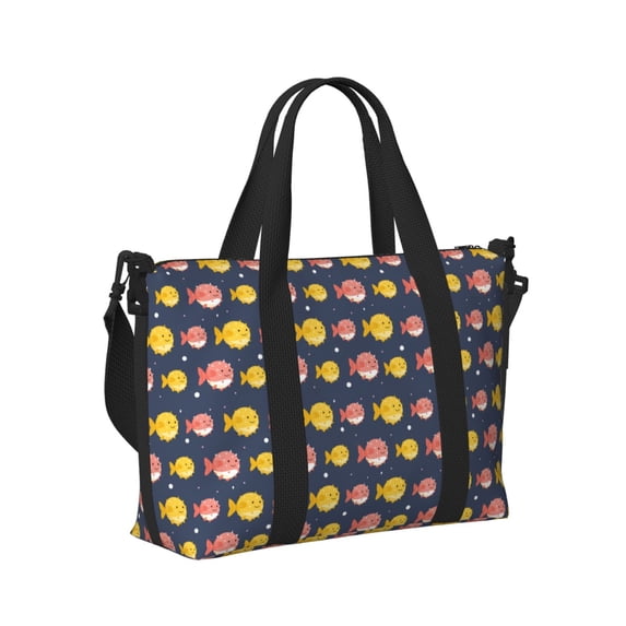 Honeii Cute Puffer Fish Print Hand Travel Bag,Travel Duffle Bag, Waterproof Weekender Bag,Carry On Tote Bags,Weekender Tote Bag,for Weekend and Business Travel