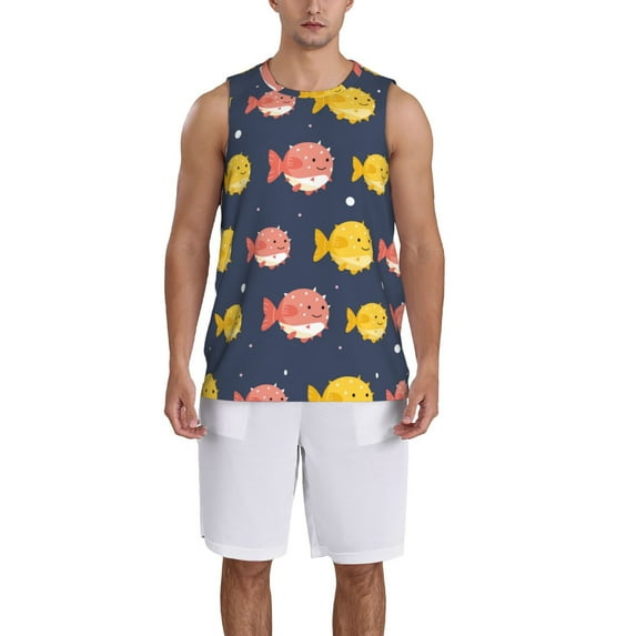 Honeii Cute Puffer Fish print basktball shirt for men and women, Unisex basketball jersey for Theme party-Small