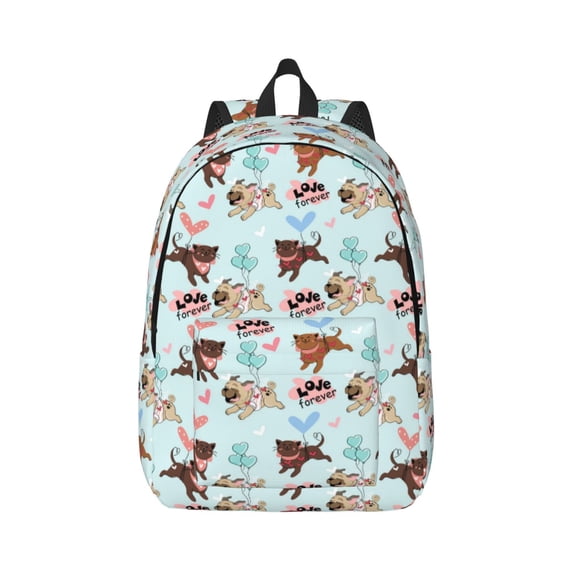 Honeii Cute Pug Dogs Print Canvas College Laptop Backpack, Durable Rucksack Travel Notebook Bag School Backpack Book Bag for Men Women-Medium