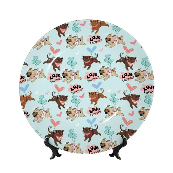 Honeii Cute Pug Dogs Print Elegant Bone China Decorative Plate, Porcelain Plate,Art Crafts,Ceramic Ornaments for Home Office Wall Decor-10in