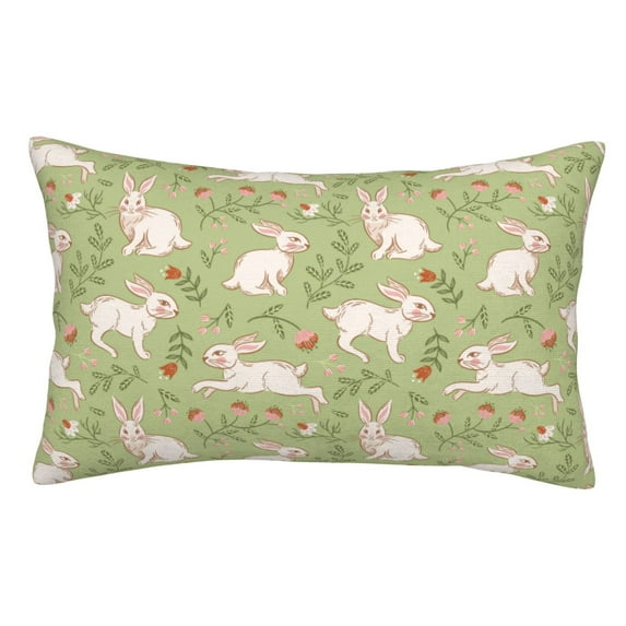 Honeii Cute Rabbit And Flower Print Pillow Cases,Plush Throw Pillow Covers,Decorative Pillowcase for Sofa, Couch, Living Room-16"x24"
