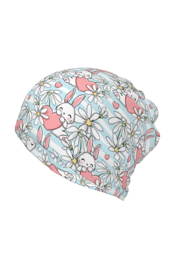 Cute Rabbit And Heart Print Winter Beanie Daily Hat - Thermal Polar Fleece Ski Running Hat Skull Cap for Men and Women,Beanie