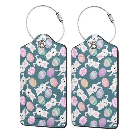 Honeii Cute Rabbit Easter Print Leather Luggage Tag for Suitcases,ID Tags,Bag Tags for Luggage,Functional Travel Tag-2 PCS