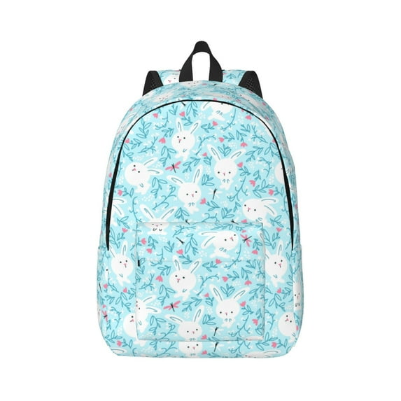Honeii Cute Rabbit Print Canvas College Laptop Backpack, Durable Rucksack Travel Notebook Bag School Backpack Book Bag for Men Women-Medium