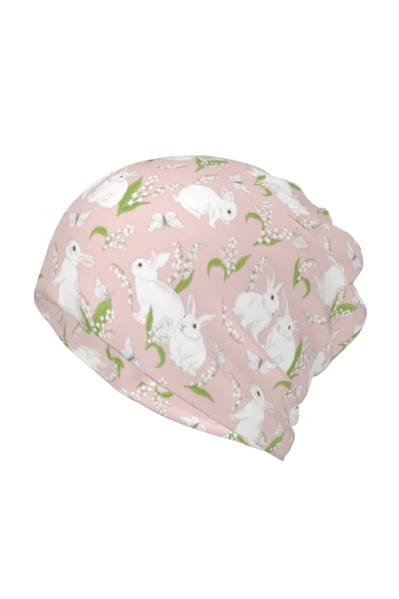 Cute Rabbit Print Winter Beanie Daily Hat - Thermal Polar Fleece Ski Running Hat Skull Cap for Men and Women,Beanie