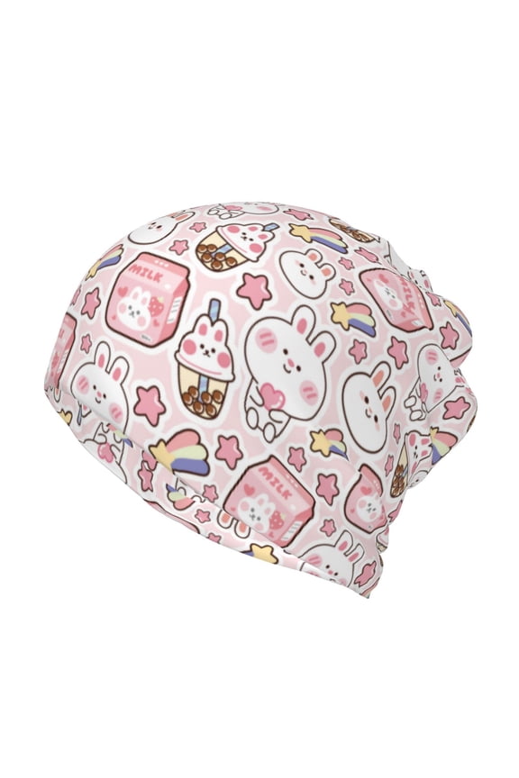 Cute Rabbit Print Winter Beanie Daily Hat - Thermal Polar Fleece Ski Running Hat Skull Cap for Men and Women,Beanie