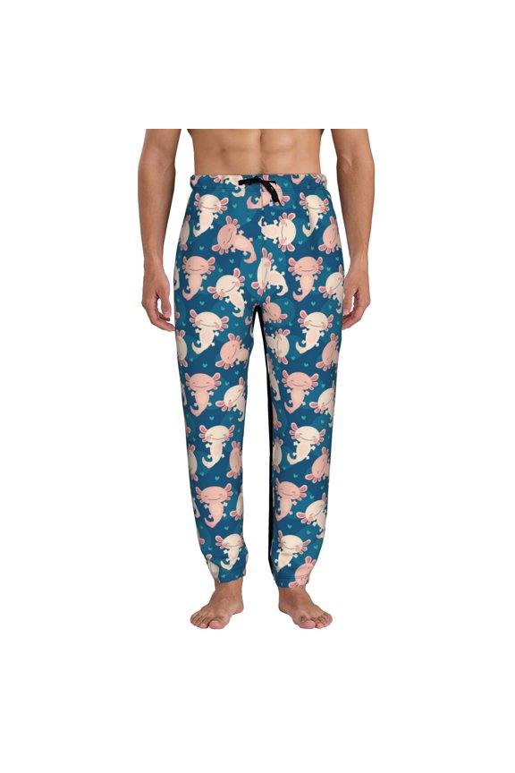 Cute Salamander Print Mens Jogger Sweatpants, Men's Lounge Pants with Pockets-3X-Large