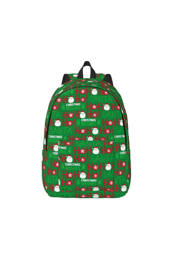 Cute Santa And Ho Ho Ho Print Canvas College Laptop Backpack, Durable Rucksack Travel Notebook Bag School Backpack Book Bag for Men Women-Small