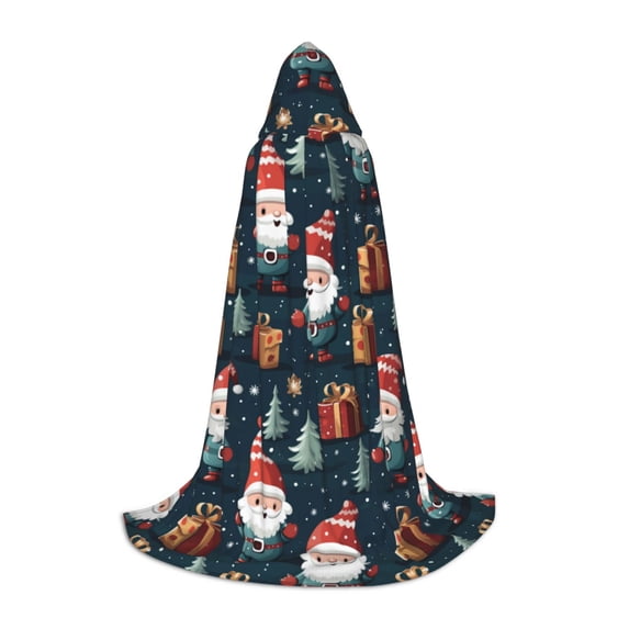 Honeii Cute Santa Claus Gift Print Poncho Cape, Cloak Coat, Snuggly Hooded Wearable Blanket, Hooded Cape For Teenagers,Halloween Costumes-Medium