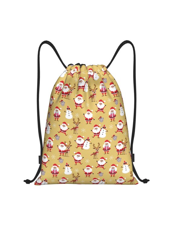 Honeii Cute Santa and Reindeer Print Drawstring Backpack,Drawstring Bags String Backpack Gym Cinch Sack Backpack Sport Bag Draw-Medium