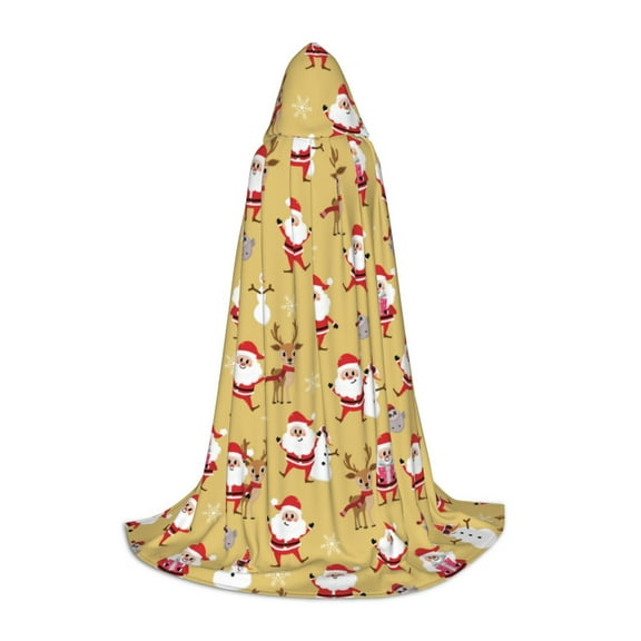 Honeii Cute Santa and Reindeer Print Poncho Cape, Cloak Coat, Snuggly Hooded Wearable Blanket, Hooded Cape For Teenagers,Halloween Costumes-