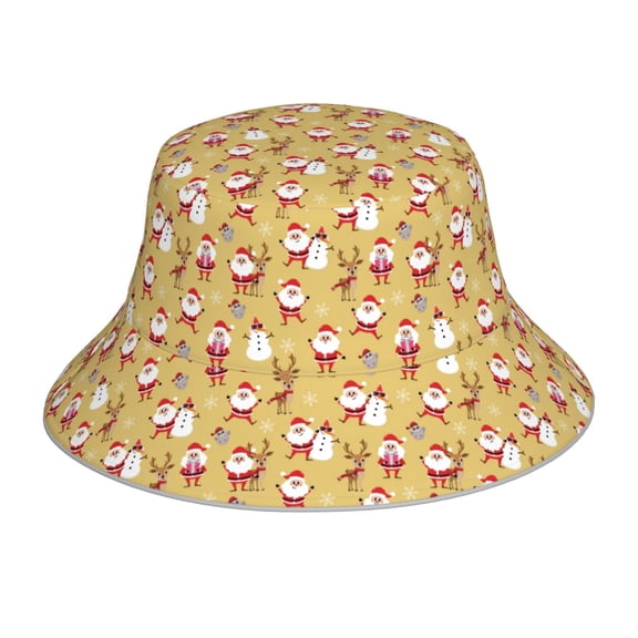 Honeii Cute Santa and Reindeer for Unisex Bucket Hat Waterproof Rain Hat Reversible Shiny Rave Bucket Hat for Concert Festival Boonie Cap