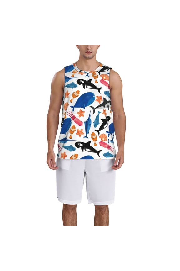 Cute Sea Animals print basktball shirt for men and women, Unisex basketball jersey for Theme party-4X-Large