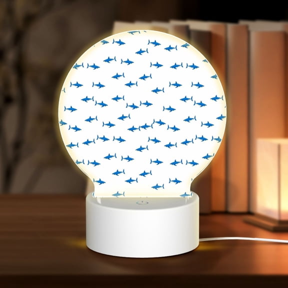 Honeii Cute Shark Print Acrylic LED Night Lamp,Round Touch-Control Night Light with 3 Lighting Modes,for Bedrooms, Living Rooms, and Gifting