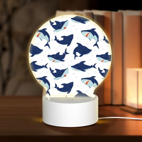 Honeii Cute Shark Print Acrylic LED Night Lamp,Round Touch-Control Night Light with 3 Lighting Modes,for Bedrooms, Living Rooms, and Gifting