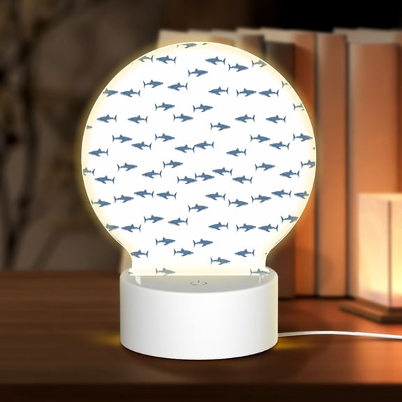 Honeii Cute Shark Print Acrylic LED Night Lamp,Round Touch-Control Night Light with 3 Lighting Modes,for Bedrooms, Living Rooms, and Gifting