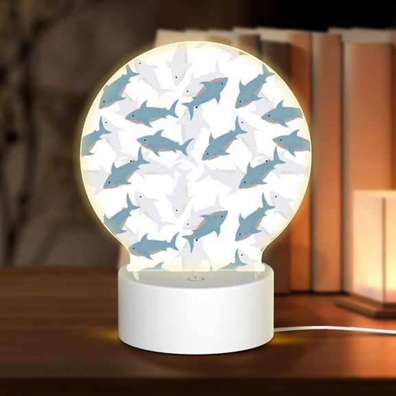 Honeii Cute Shark Print Acrylic LED Night Lamp,Round Touch-Control Night Light with 3 Lighting Modes,for Bedrooms, Living Rooms, and Gifting