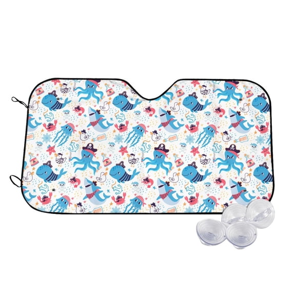 Honeii Cute Shark Print Car Sunshade for Windshield,Car Cover Sunshade Protector,Foldable Front Window Sun Visor,Fits Cars, SUVs, Trucks