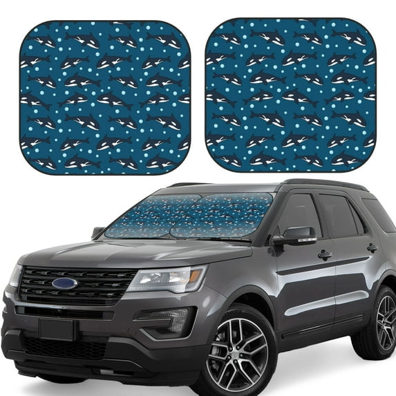 Honeii Cute Shark Print Foldable Car Sun Shade for Windshield, 2-Piece UV Protection Shade, Protects Car Interior, Ideal for Cars, Trucks, SUVs-Small