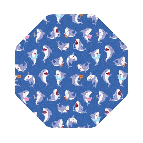 Honeii Cute Shark Print Leather Coaster Set of 6, Ideal for Safeguarding Your Furniture from Drinks Spills and Effortless Cleanup,Octagon