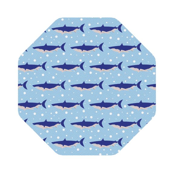 Honeii Cute Shark Print Leather Coaster Set of 6, Ideal for Safeguarding Your Furniture from Drinks Spills and Effortless Cleanup,Octagon