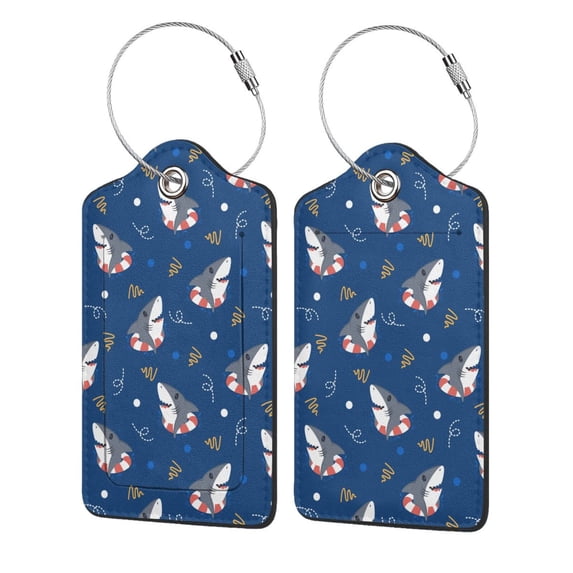 Honeii Cute Shark Print Leather Luggage Tag for Suitcases,ID Tags,Bag Tags for Luggage,Functional Travel Tag-1
