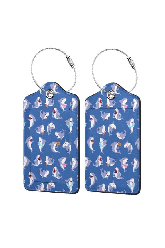 Cute Shark Print Leather Luggage Tag for Suitcases,ID Tags,Bag Tags for Luggage,Functional Travel Tag-1
